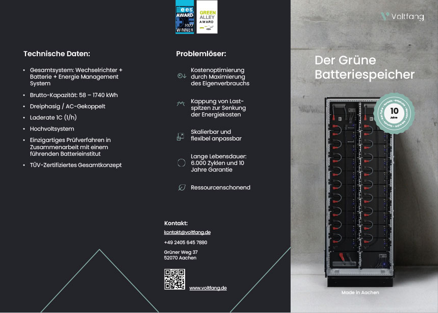 Voltfang Batteriespeicher für erneuerbare Energien und Photovoltaikanlagen